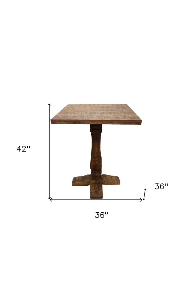 36" Brown Solid Wood Square Pedestal Bar Table HomeRoots