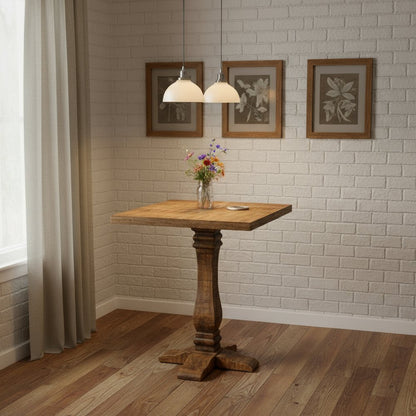 36" Brown Solid Wood Square Pedestal Bar Table HomeRoots