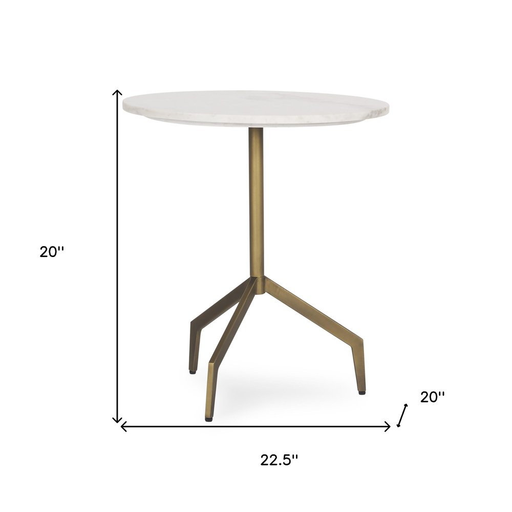 20" White and Gold Stone and Iron Oval End Table HomeRoots