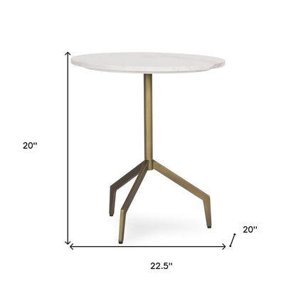 20" White and Gold Stone and Iron Oval End Table HomeRoots