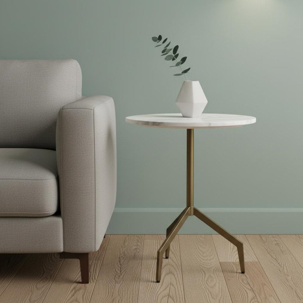20" White and Gold Stone and Iron Oval End Table — view 5