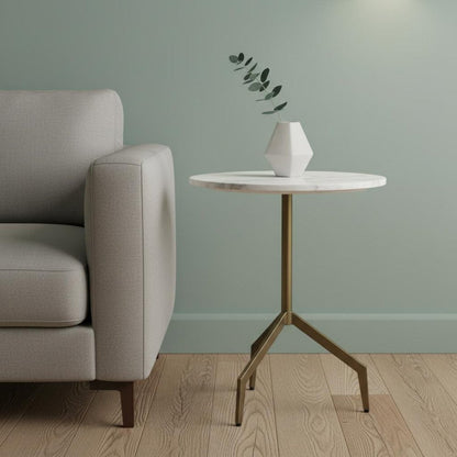20" White and Gold Stone and Iron Oval End Table HomeRoots