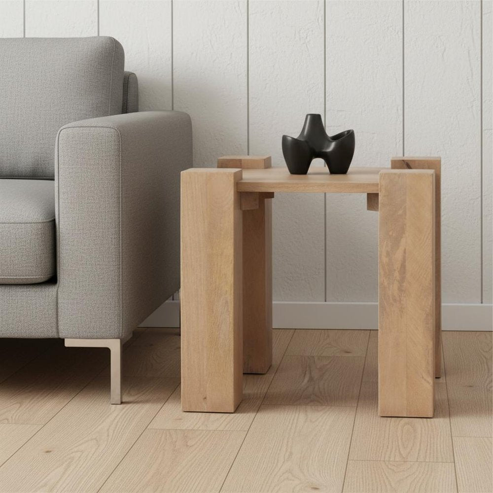22" Natural Distressed Solid Wood Square End Table — view 1