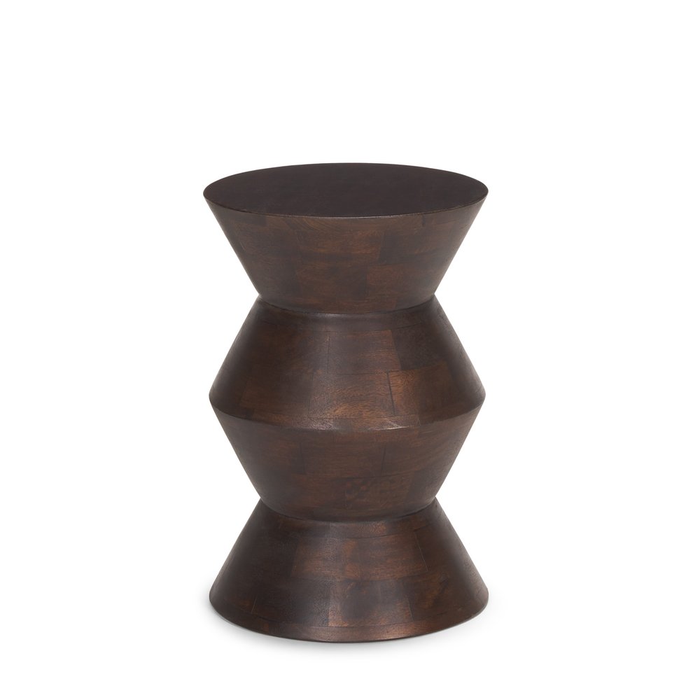 18" Dark Brown Solid Wood Round Block End Table — view 3