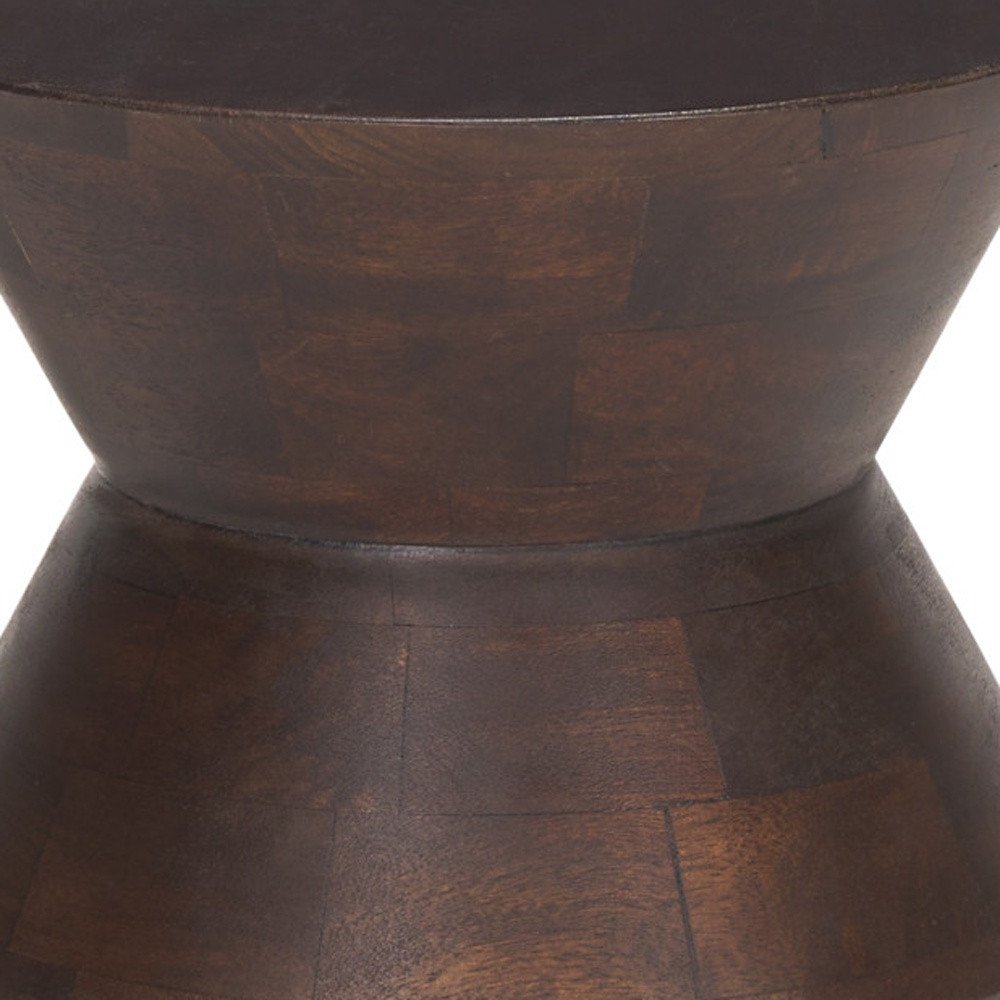 18" Dark Brown Solid Wood Round Block End Table — view 2