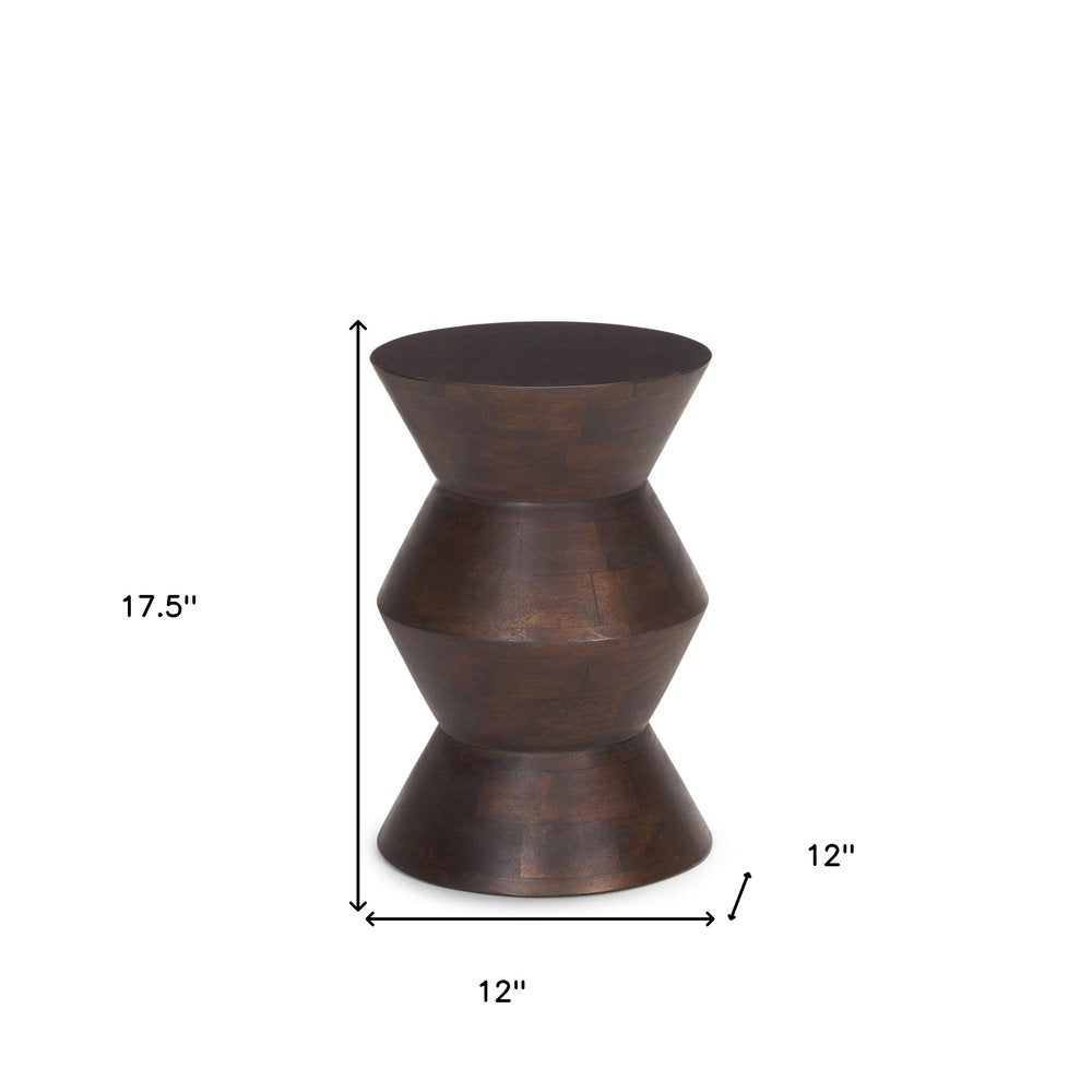 18" Dark Brown Solid Wood Round Block End Table — view 6