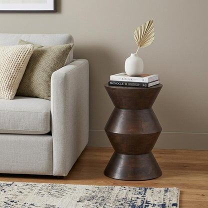 18" Dark Brown Solid Wood Round Block End Table
