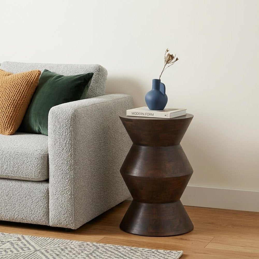 18" Dark Brown Solid Wood Round Block End Table — view 1