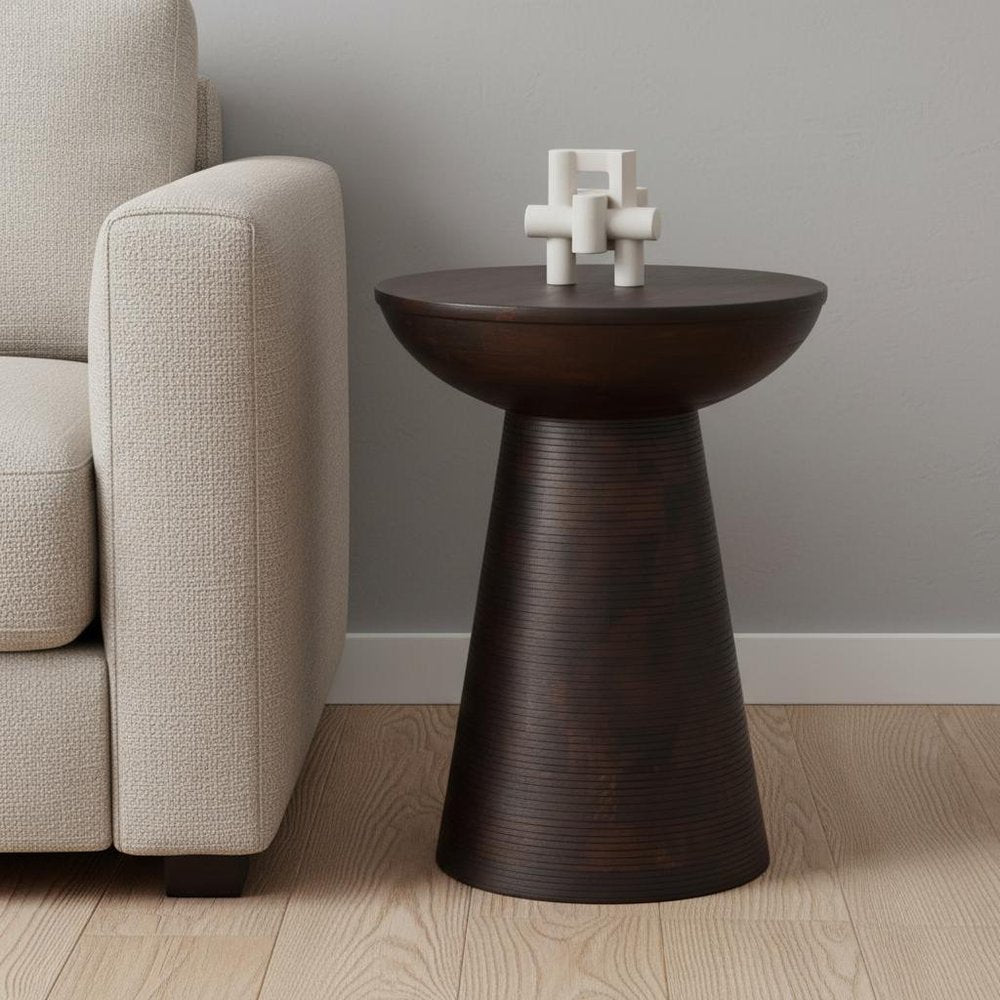 21" Redwood Solid Wood Round Pedestal End Table — view 5