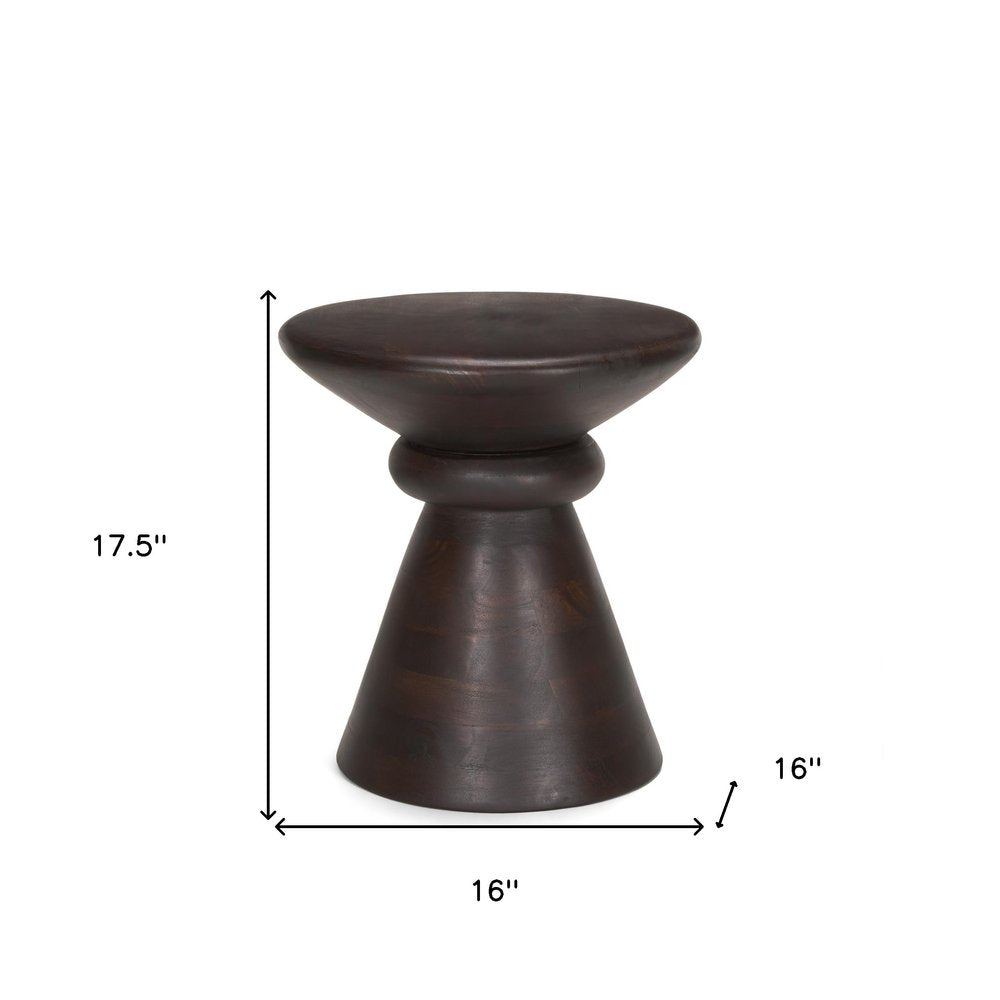 18" Dark Brown Solid Wood Round Pedestal End Table — view 4