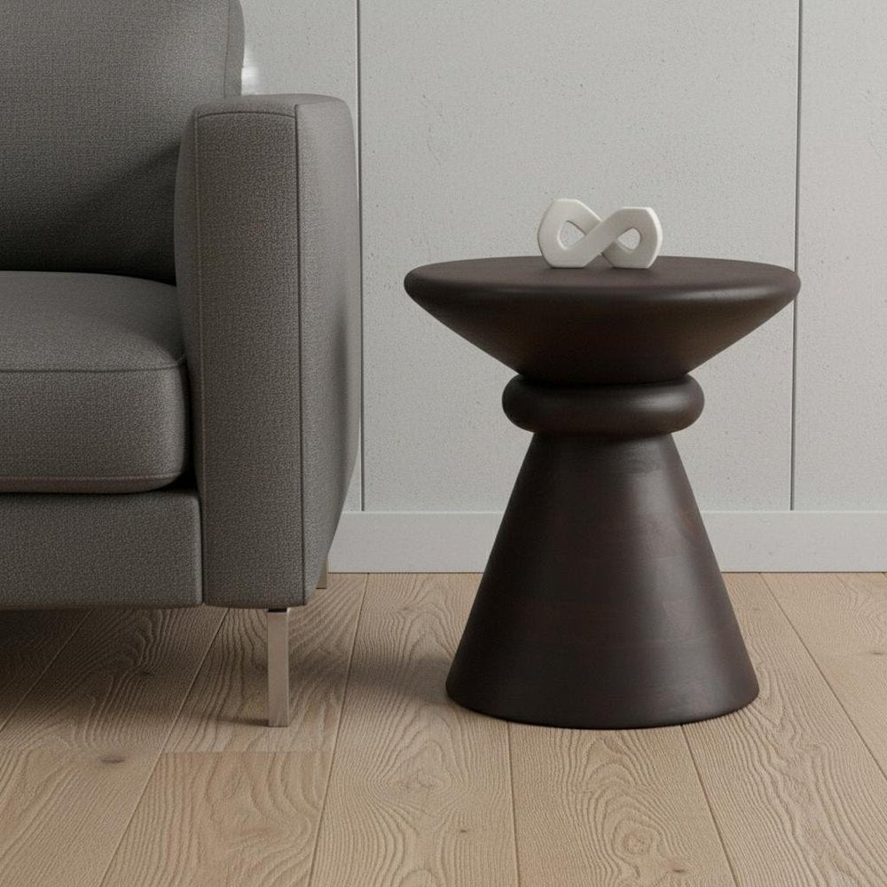 18" Dark Brown Solid Wood Round Pedestal End Table HomeRoots