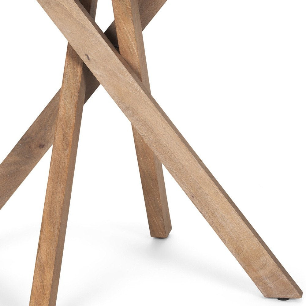 30" Natural Distressed Solid Wood Round Cross Legs End Table HomeRoots