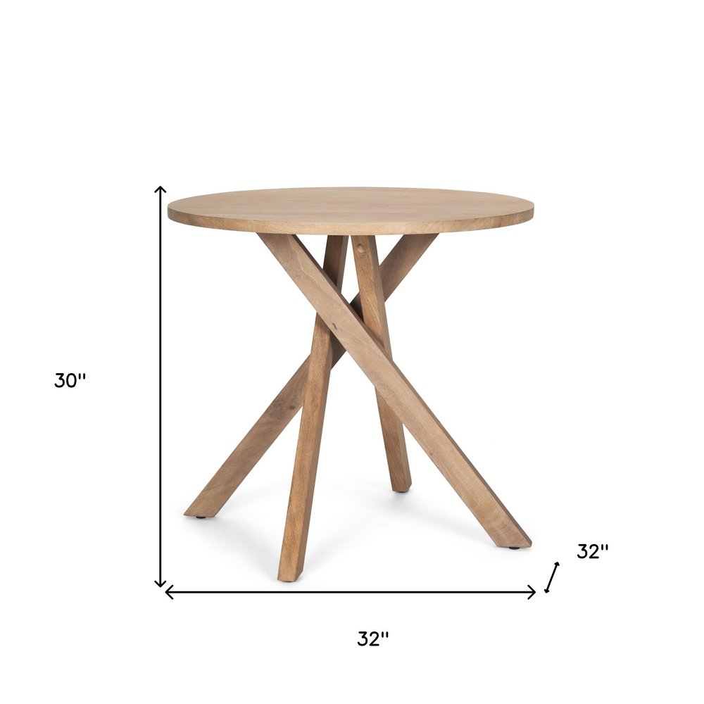 30" Natural Distressed Solid Wood Round Cross Legs End Table HomeRoots
