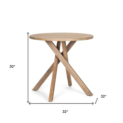 30" Natural Distressed Solid Wood Round Cross Legs End Table HomeRoots