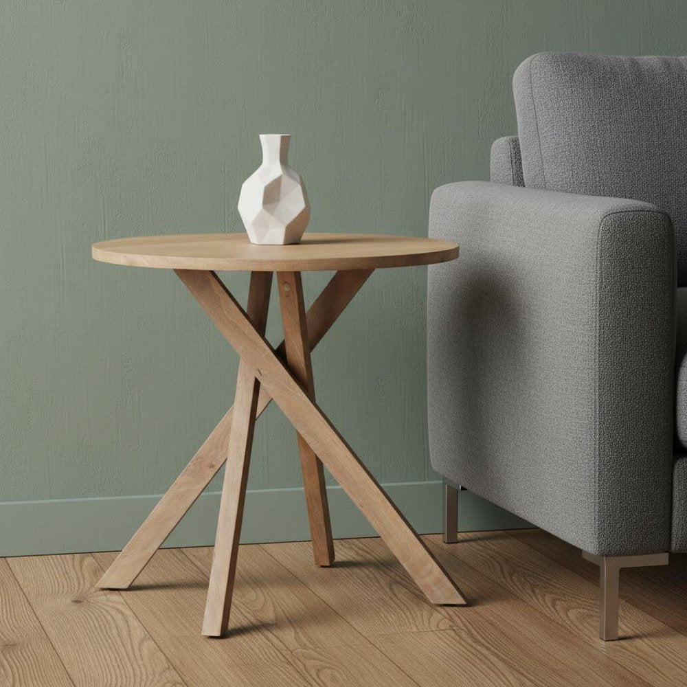 30" Natural Solid Wood Round Cross Legs End Table — view 5