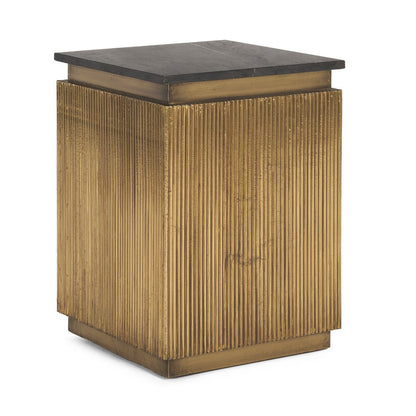 22" Black and Gold Stone and Brass Square Block End Table HomeRoots