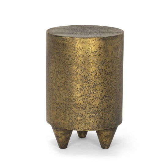 18" Gold Distressed Aluminum Round End Table