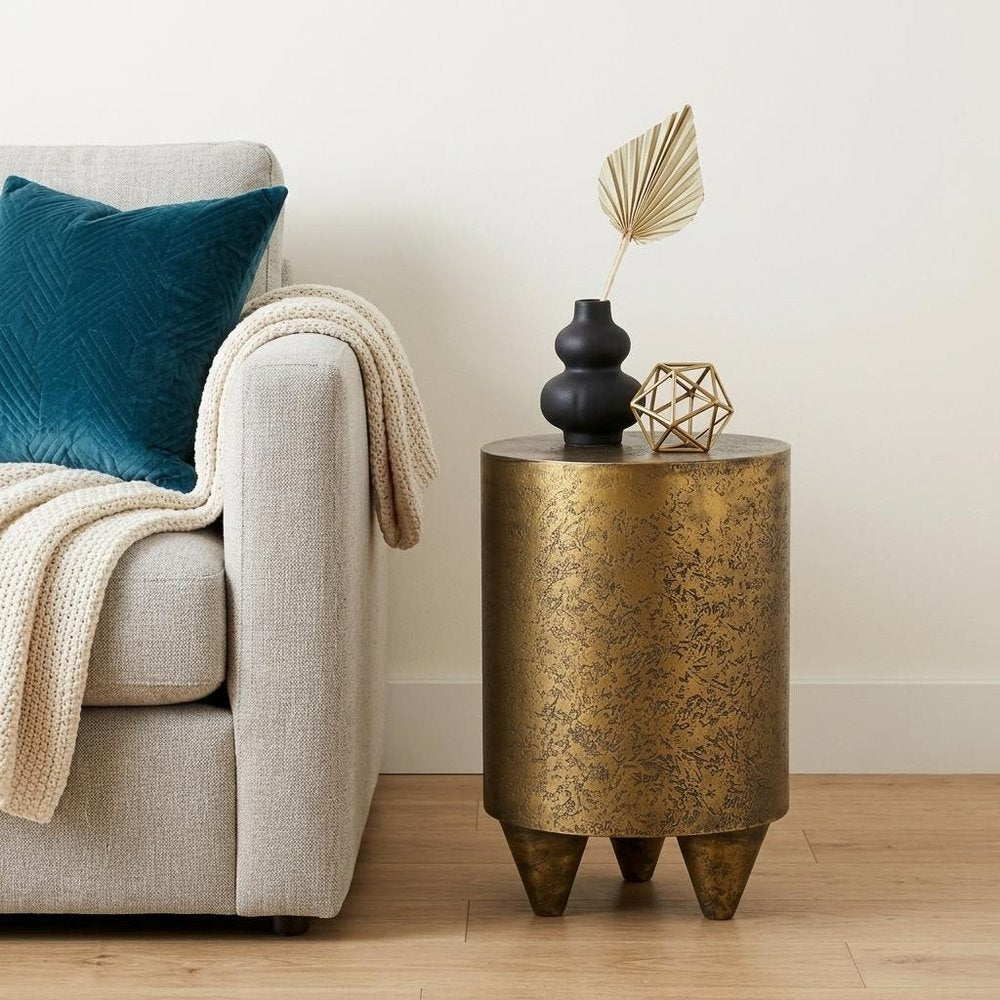 18" Gold Distressed Aluminum Round End Table HomeRoots