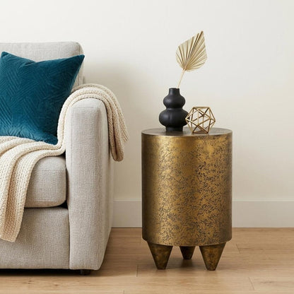 18" Gold Distressed Aluminum Round End Table HomeRoots