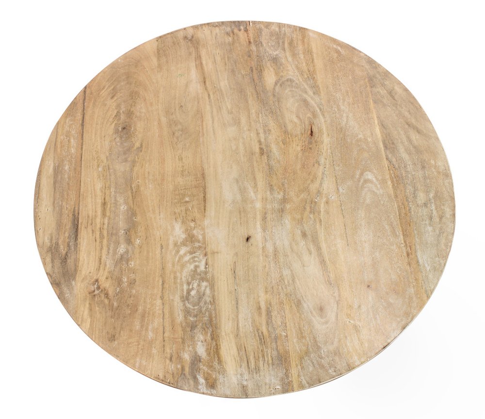 34" Natural Solid Wood Round Distressed Floor Shelf Coffee Table With Shelf HomeRoots