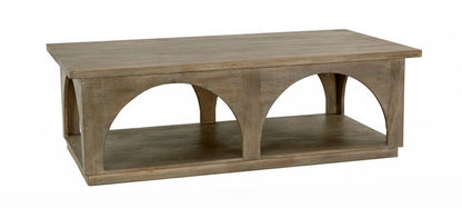 59" Brown Solid Wood Distressed Floor Shelf Coffee Table With Shelf HomeRoots