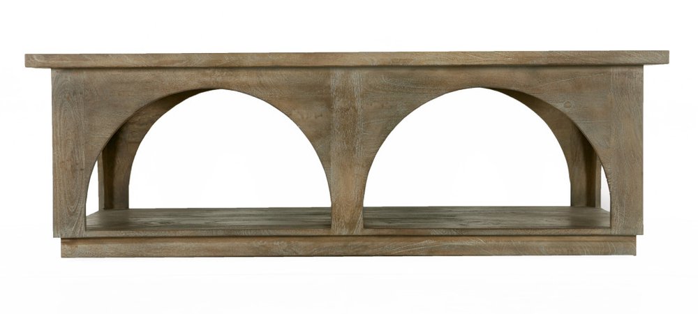 59" Brown Solid Wood Distressed Floor Shelf Coffee Table With Shelf HomeRoots