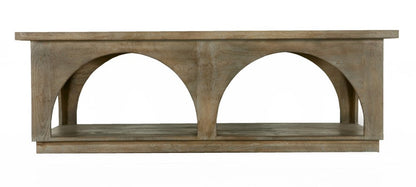 59" Brown Solid Wood Distressed Floor Shelf Coffee Table With Shelf HomeRoots