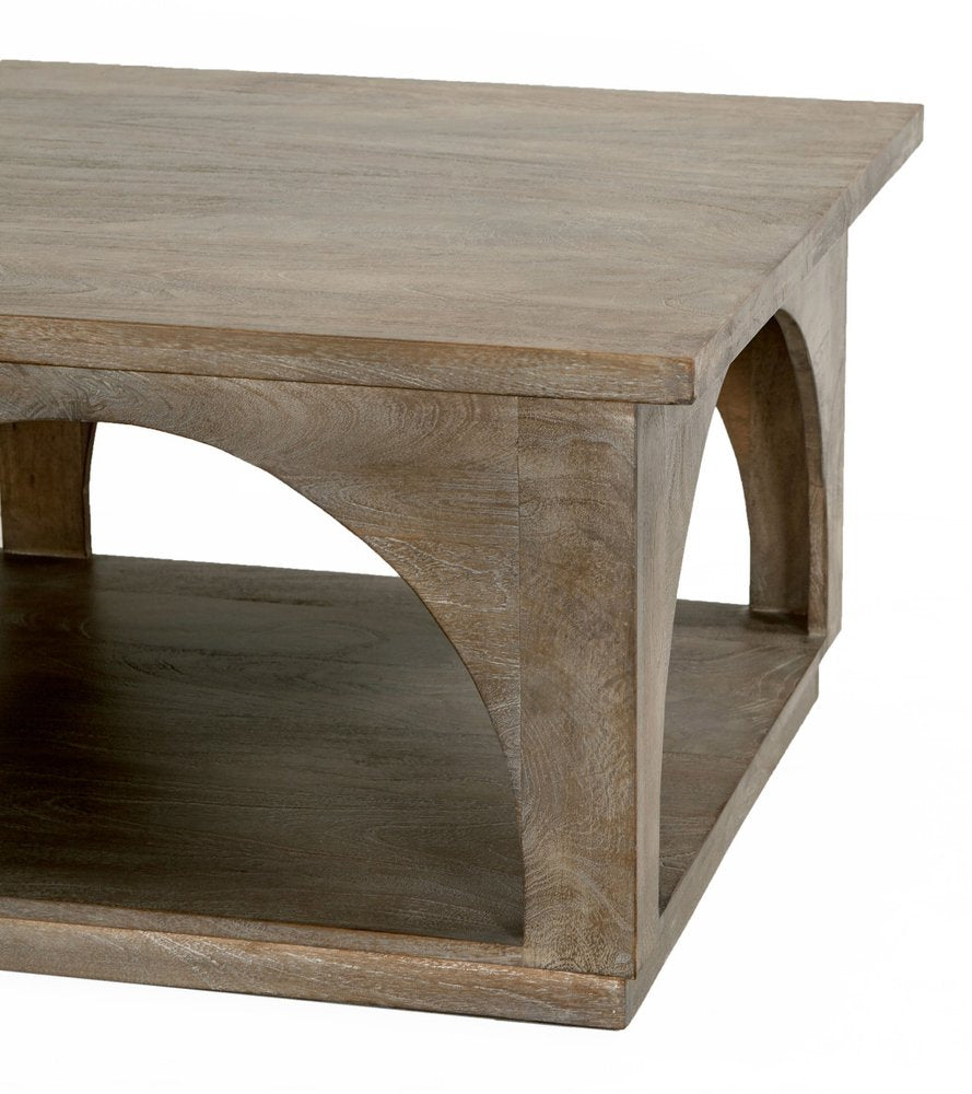 59" Brown Solid Wood Distressed Floor Shelf Coffee Table With Shelf HomeRoots