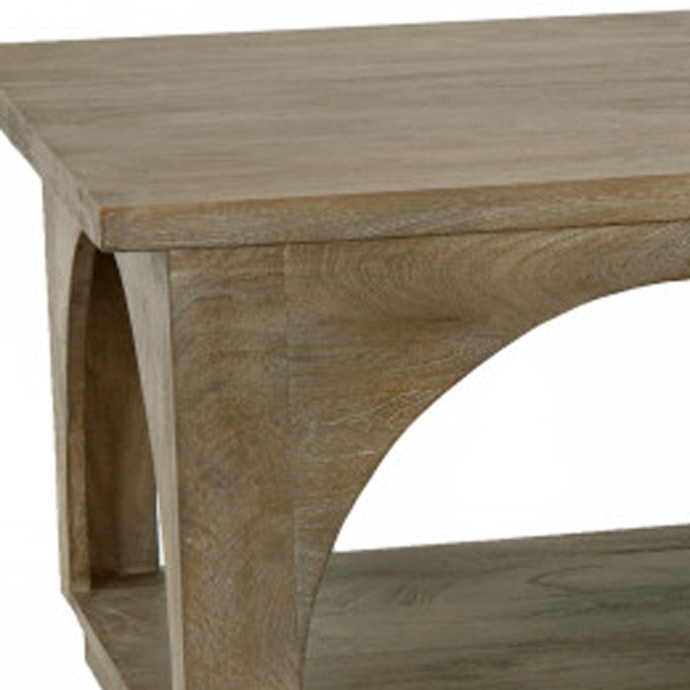 59" Brown Solid Wood Distressed Floor Shelf Coffee Table With Shelf HomeRoots