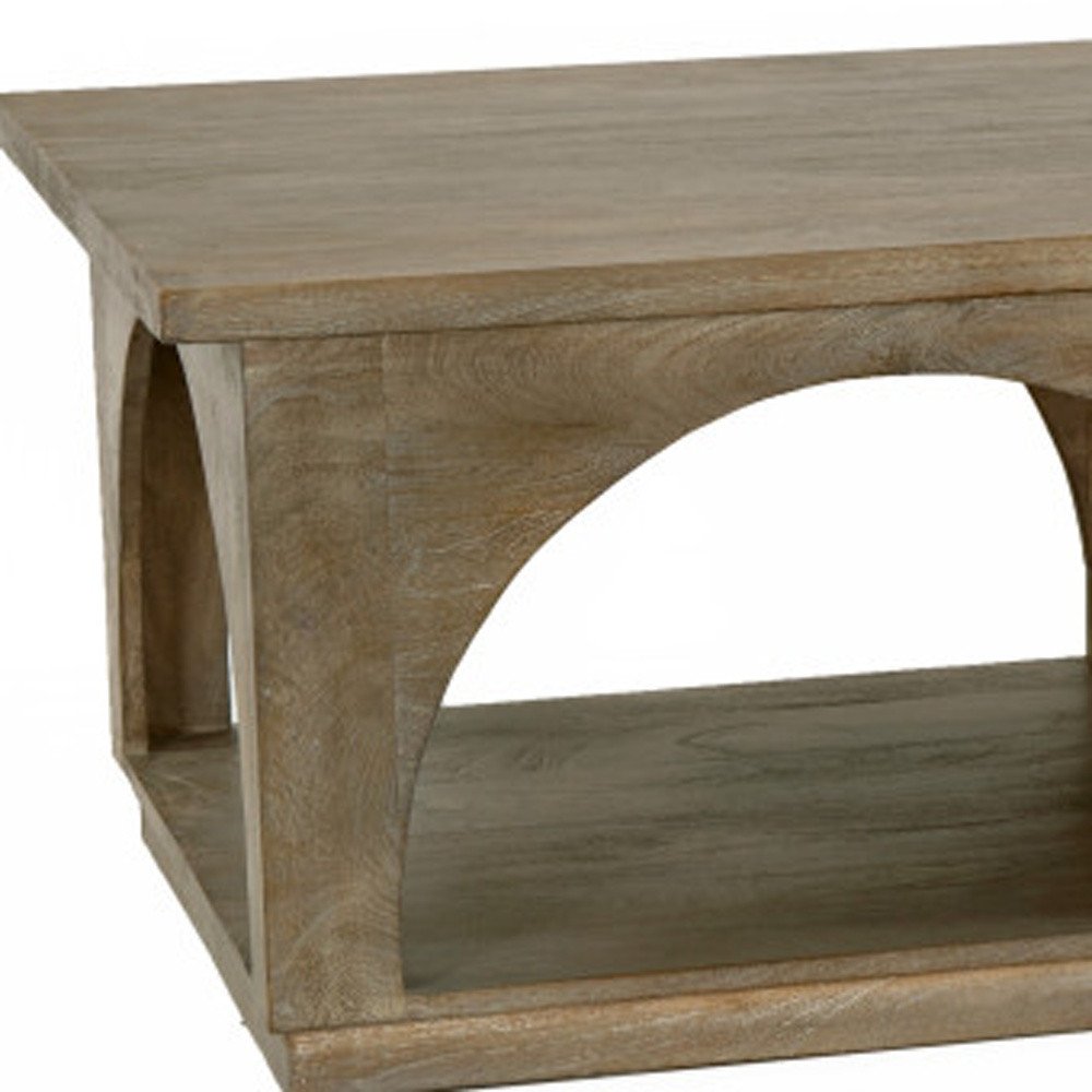 59" Brown Solid Wood Distressed Floor Shelf Coffee Table With Shelf HomeRoots