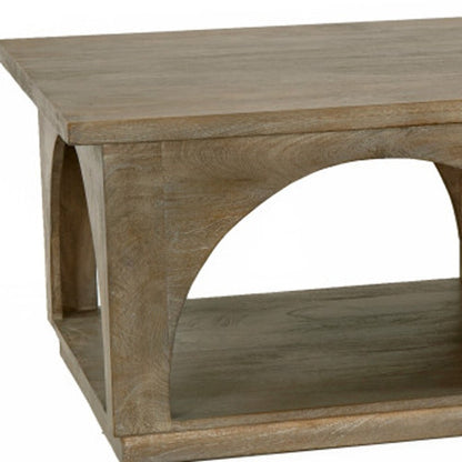 59" Brown Solid Wood Distressed Floor Shelf Coffee Table With Shelf HomeRoots