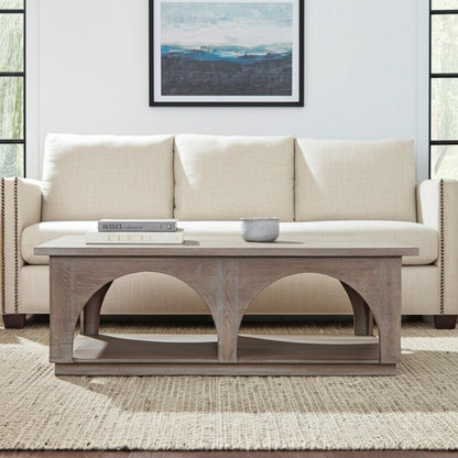 59" Brown Solid Wood Distressed Floor Shelf Coffee Table With Shelf HomeRoots
