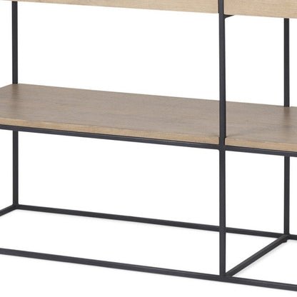 63" Natural and Black Solid Wood and Metal Frame Console Table With Shelf And With Two Drawers HomeRoots