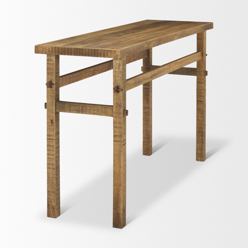 54" Brown Solid Wood Distressed Console Table — view 5