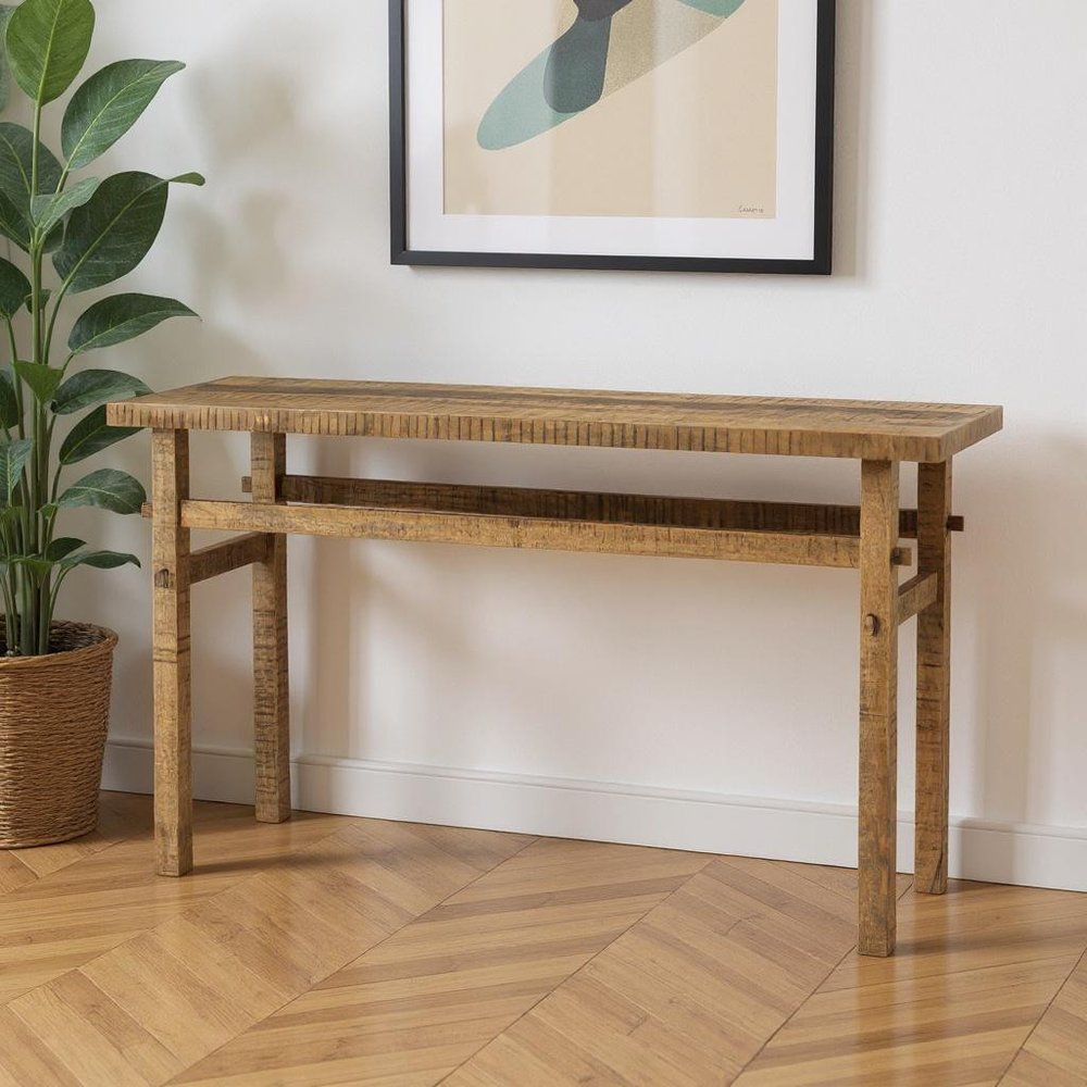 54" Brown Solid Wood Distressed Console Table HomeRoots