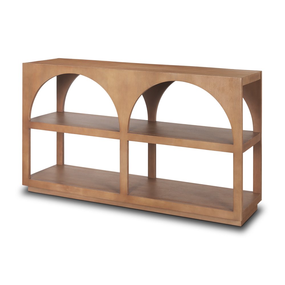 54" Brown Solid Wood Floor Shelf Console Table With Two Shelves HomeRoots