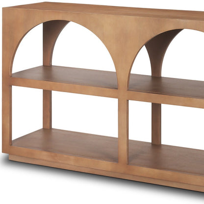 54" Brown Solid Wood Floor Shelf Console Table With Two Shelves HomeRoots