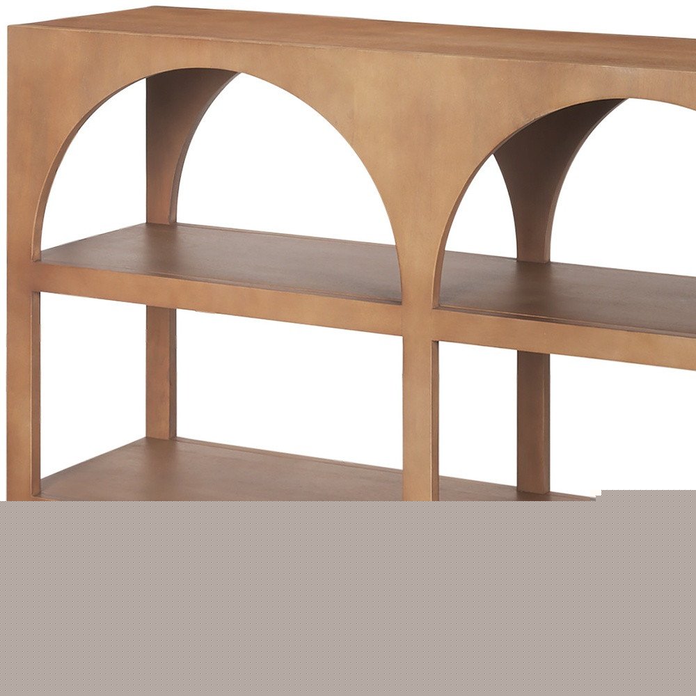 54" Brown Solid Wood Floor Shelf Console Table With Two Shelves HomeRoots