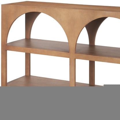 54" Brown Solid Wood Floor Shelf Console Table With Two Shelves HomeRoots