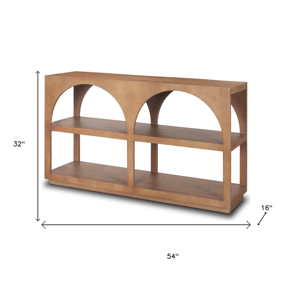 54" Brown Solid Wood Floor Shelf Console Table With Two Shelves HomeRoots