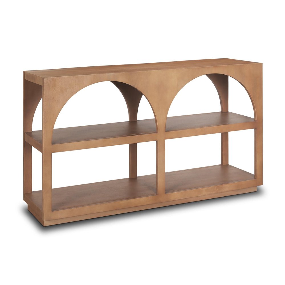 54" Brown Solid Wood Floor Shelf Console Table With Two Shelves HomeRoots