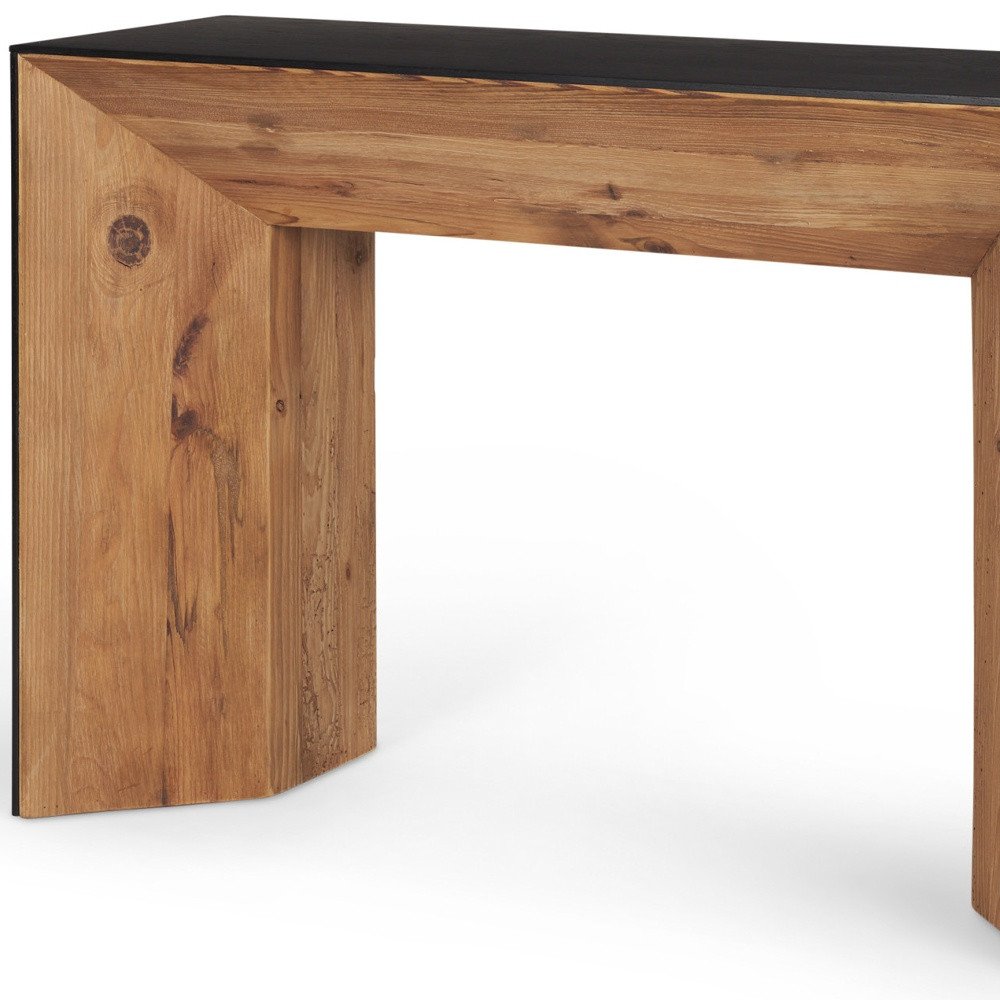 47" Black and Brown Solid Wood Pedestal Console Table HomeRoots