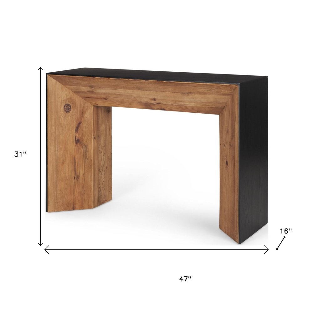47" Black and Brown Solid Wood Pedestal Console Table HomeRoots