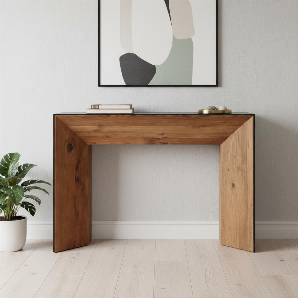 47" Black and Brown Solid Wood Pedestal Console Table HomeRoots