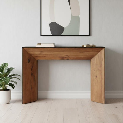 47" Black and Brown Solid Wood Pedestal Console Table HomeRoots