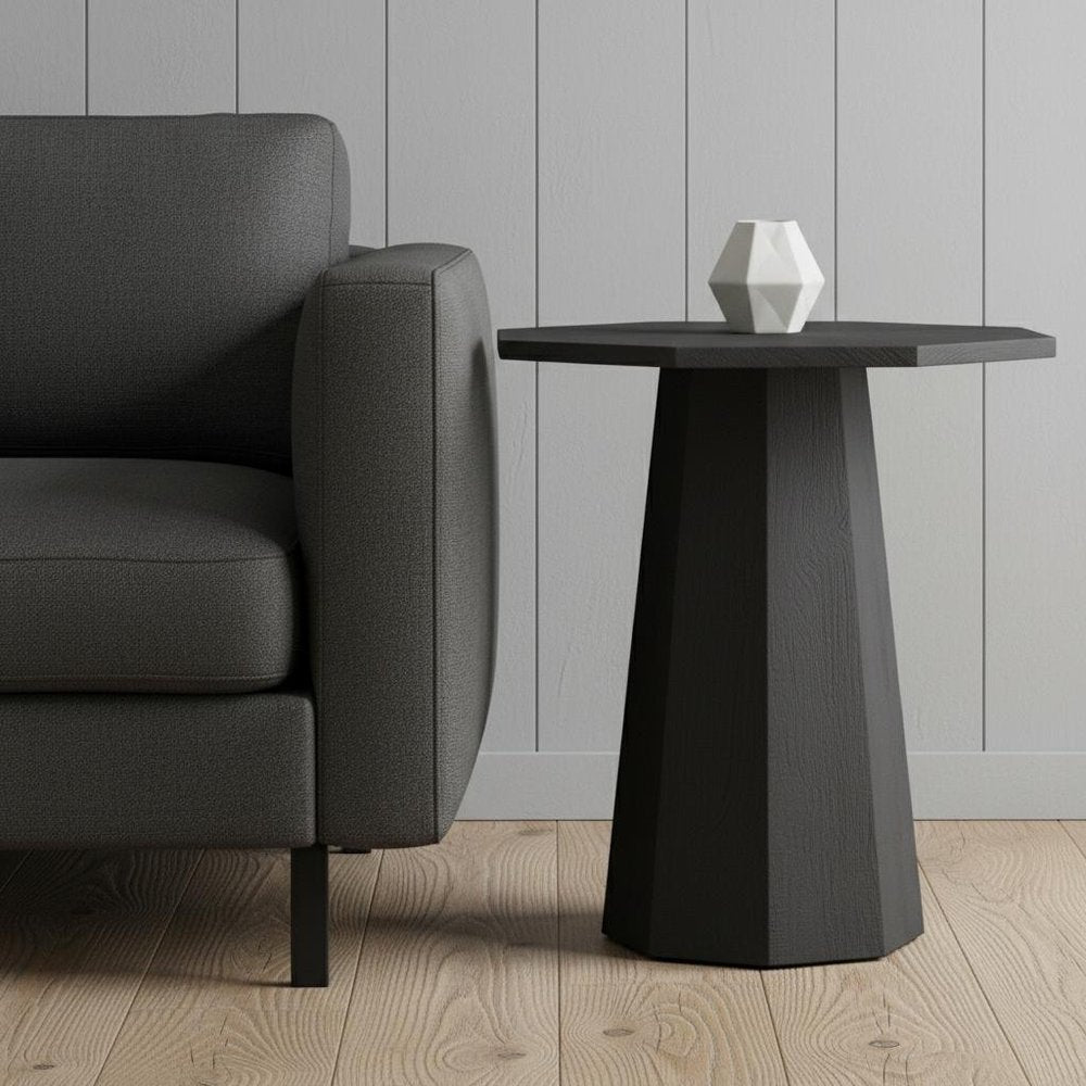30" Black Solid Wood Hexagonal Pedestal End Table HomeRoots