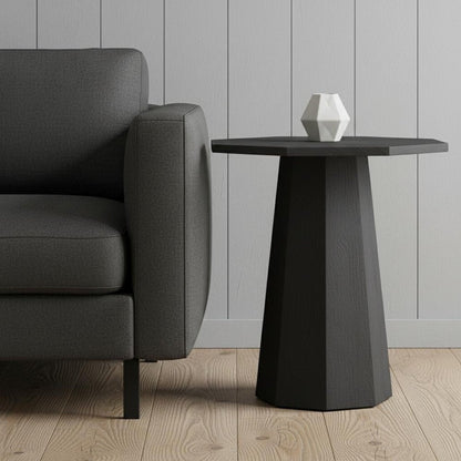 30" Black Solid Wood Hexagonal Pedestal End Table HomeRoots