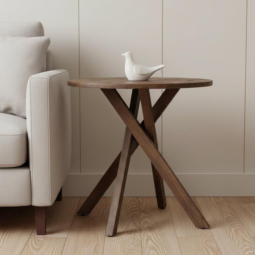 32" Brown Solid Wood and Wood Tray Table HomeRoots
