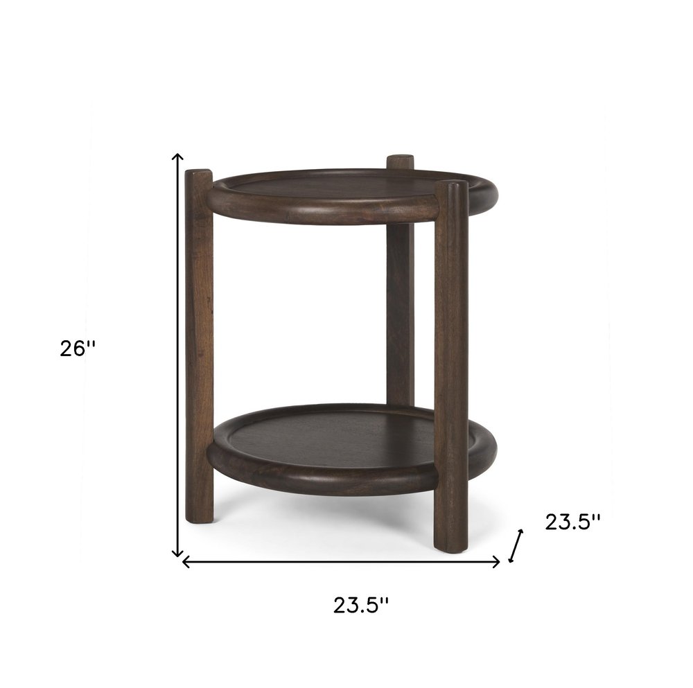 24" Dark Brown Solid Wood Tray Table — view 5