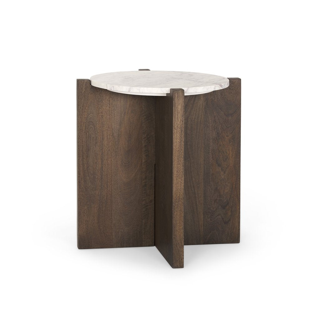 22" White and Brown Stone and Wood Tray Table — view 2